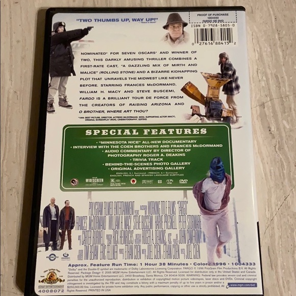 🎥 FARGO DVD Movie Motion Picture Film Coen Brothers Bros. 1996 Special Edition - Picture 2 of 6